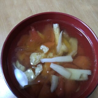 エリンギ　トマト　油あげ　中華スープ